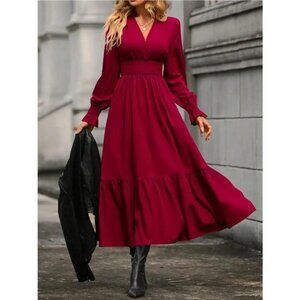 Surplice Long Sleeve Tiered Midi Dress
